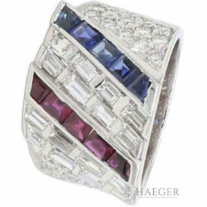 Ring Groesse 53 Weissgold mit Diamanten Rubine und Saphire