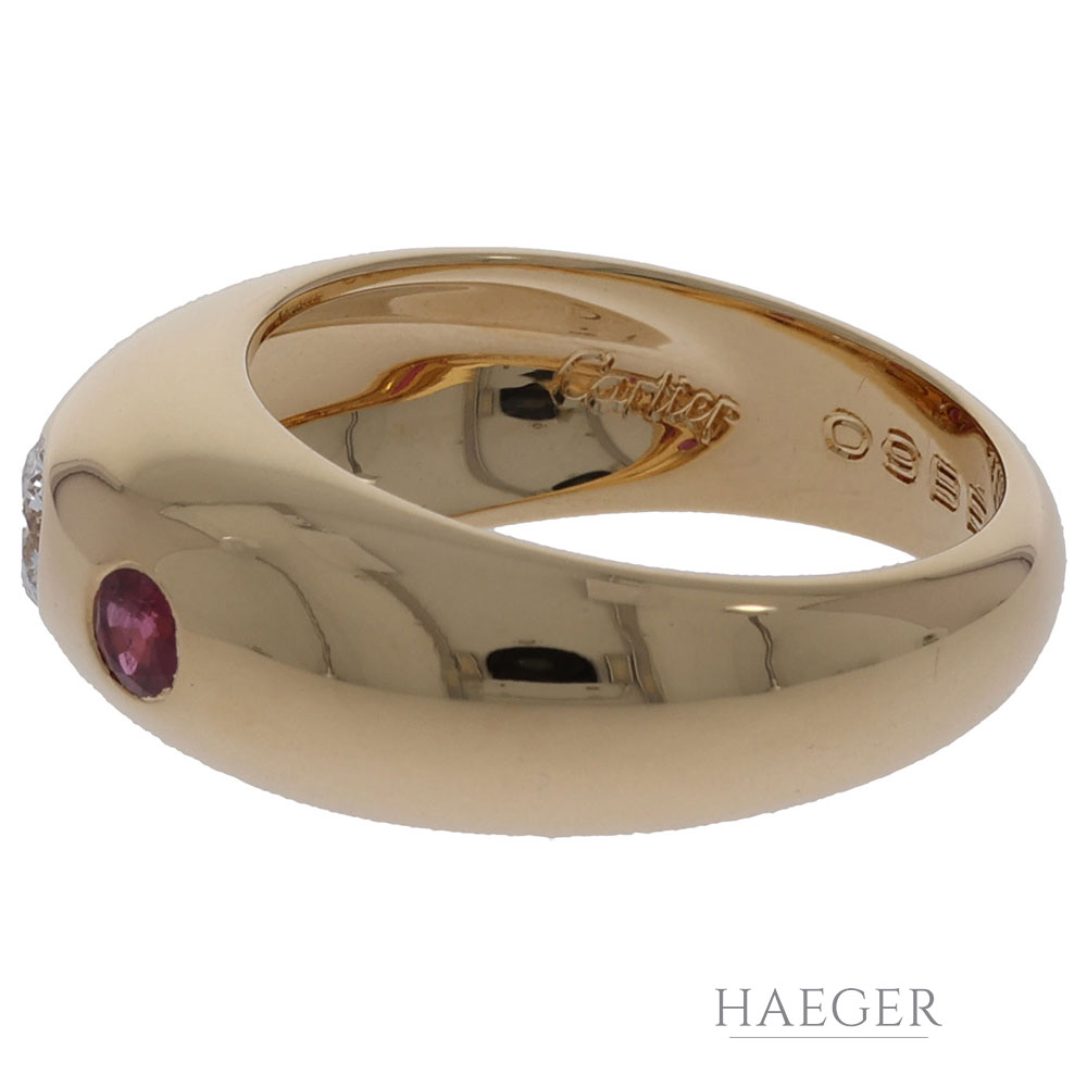 Cartier Ring in 750er Gelbgold mit Diamant und Rubinbesatz