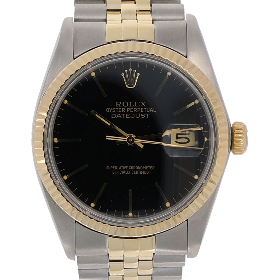 Rolex Datejust 36 edelstahl gold jubilee Band und schwarzes Ziffernblatt