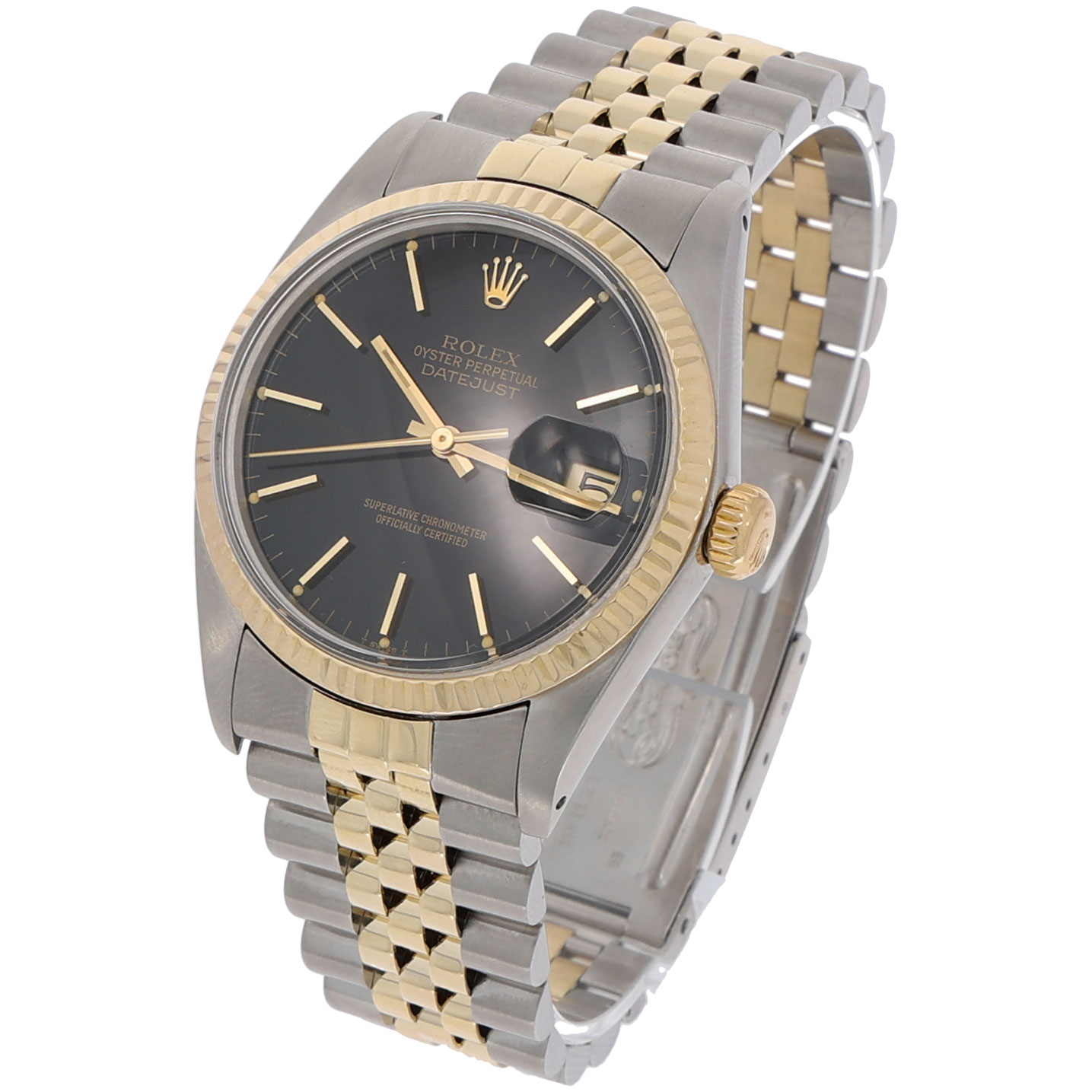 Rolex Datejust 36 edelstahl gold jubilee Band und schwarzes Ziffernblatt