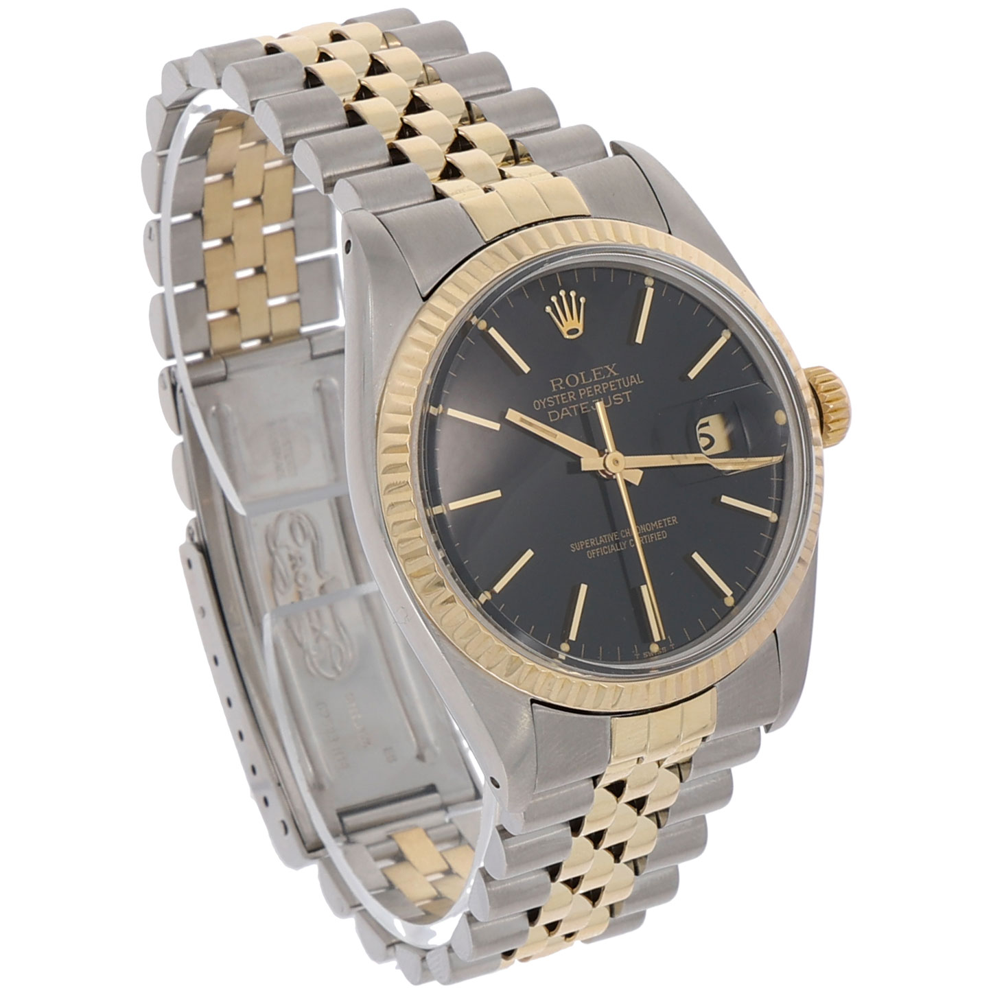 Rolex Datejust 36 edelstahl gold jubilee Band und schwarzes Ziffernblatt