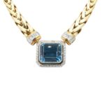 Aquamarin Collier 40cm Gelbgold 750 / 18K mit Diamanten Vorschau