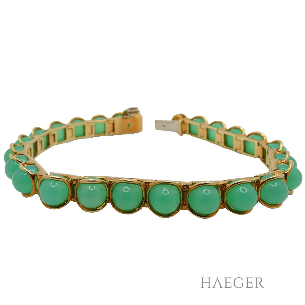 Armband 18cm Gelbgold 750 / 18 Karat mit grünen Steinen - Bild 4