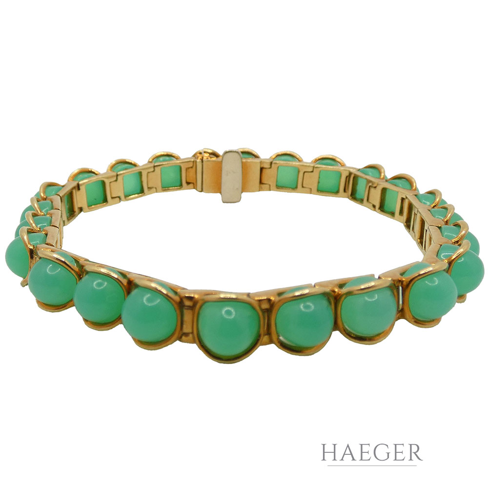 Armband 18cm Gelbgold 750 / 18 Karat mit grünen Steinen