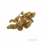 Brosche Gelbgold 750 / 18 Karat mit Diamanten und rosa grünen Steinen Vorschau