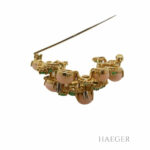 Brosche Gelbgold 750 / 18 Karat mit Diamanten und rosa grünen Steinen Vorschau