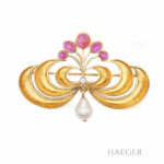 Fries Arauner Brosche Gelbgold 750 / 18K mit Diamanten Perlen Rubinen Vorschau