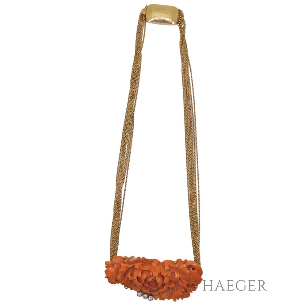 Fries Arauner Korallen Collier 36cm Gelbgold 750 / 18 Karat mit Diamanten FULL SET - Bild 3
