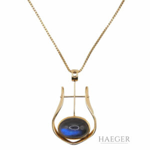 Fries Arauner Kette 42cm Gelbgold 585 / 14K mit blauem Mondstein