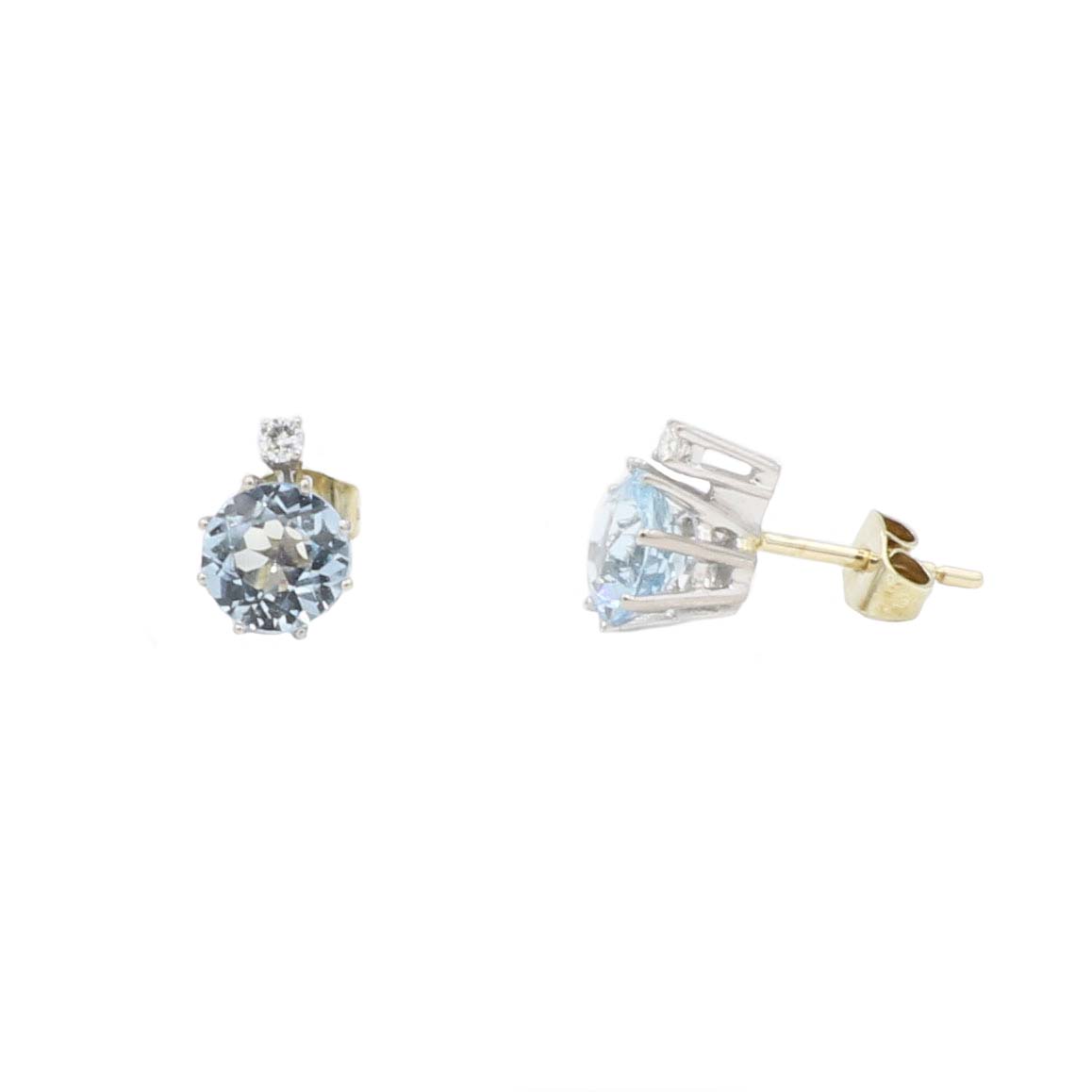 Aquamarin Ohrstecker Gelb-, Weißgold 585/ 14 Karat mit 0,06 ct Diamanten - Bild 2