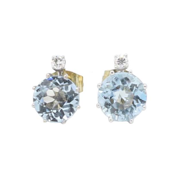 Aquamarin Ohrstecker Gelb-, Weißgold 585/ 14 Karat mit 0,06 ct Diamanten
