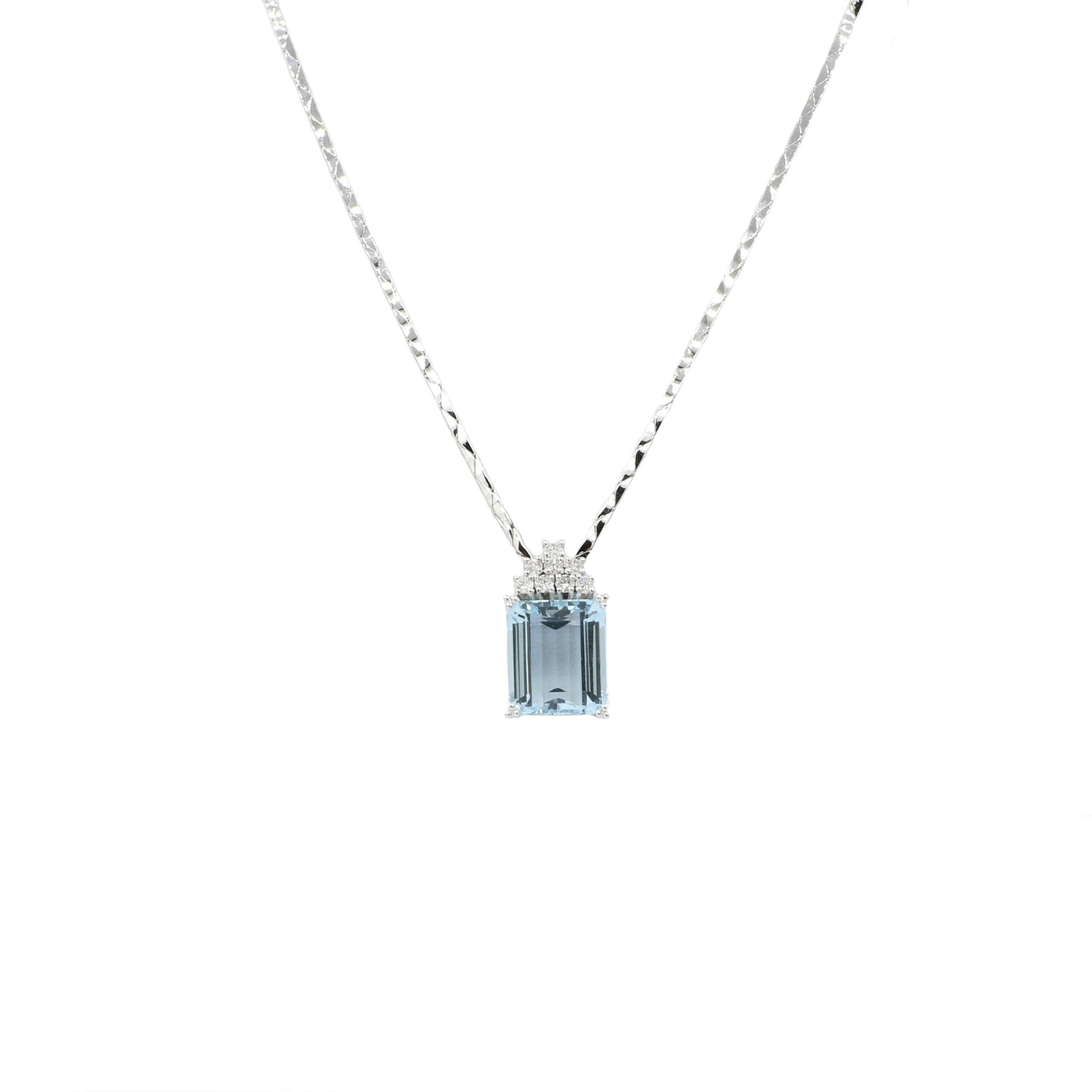 Aquamarin Collier 45 cm Weißgold 585/ 14 Karat mit 0,48 ct. Diamanten