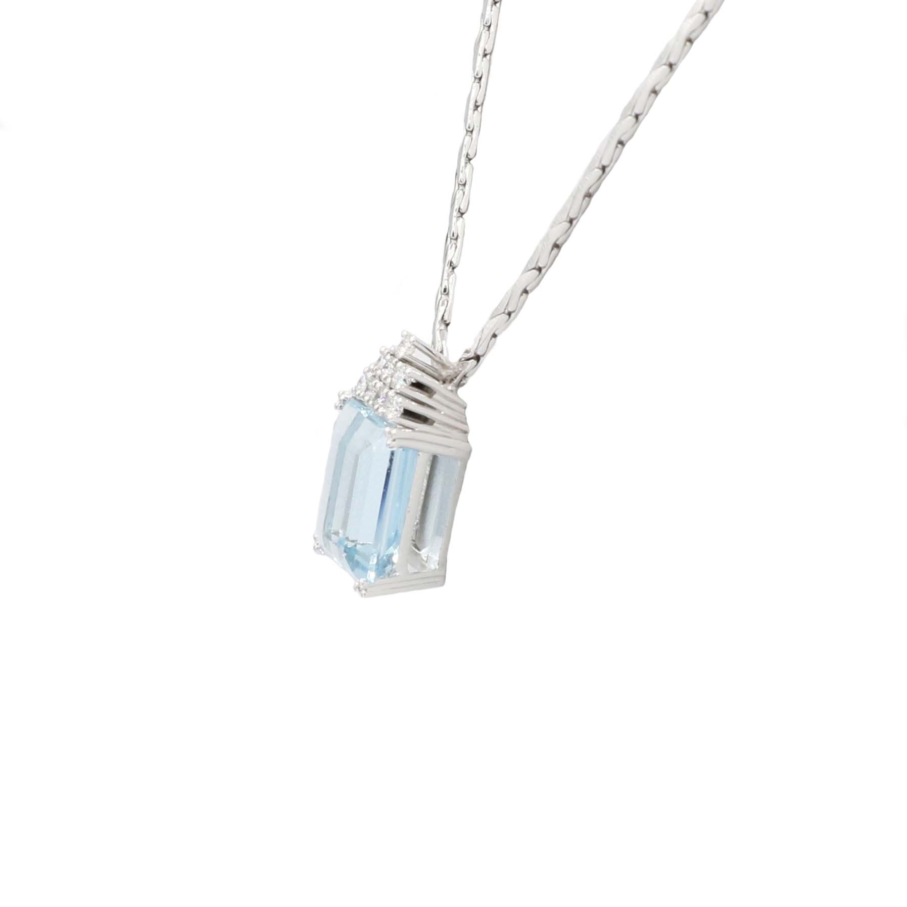 Aquamarin Collier 45 cm Weißgold 585/ 14 Karat mit 0,48 ct. Diamanten