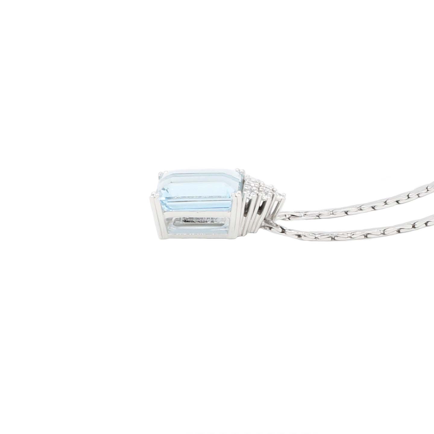 Aquamarin Collier 45 cm Weißgold 585/ 14 Karat mit 0,48 ct. Diamanten