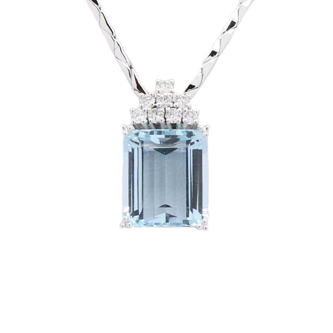 Aquamarin Collier 45 cm Weißgold 585/ 14 Karat mit 0,48 ct. Diamanten