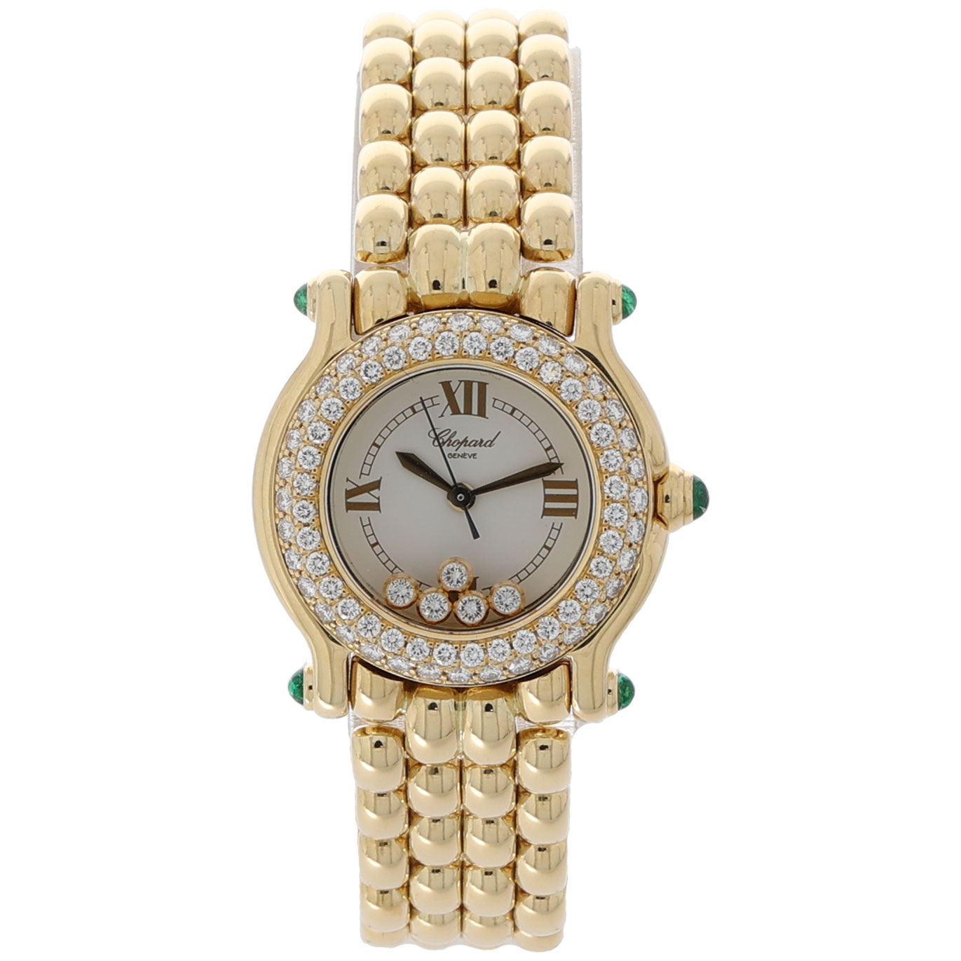 Chopard Happy Sport Gold 18K Emeralds Floating Diamonds +Papers 1998