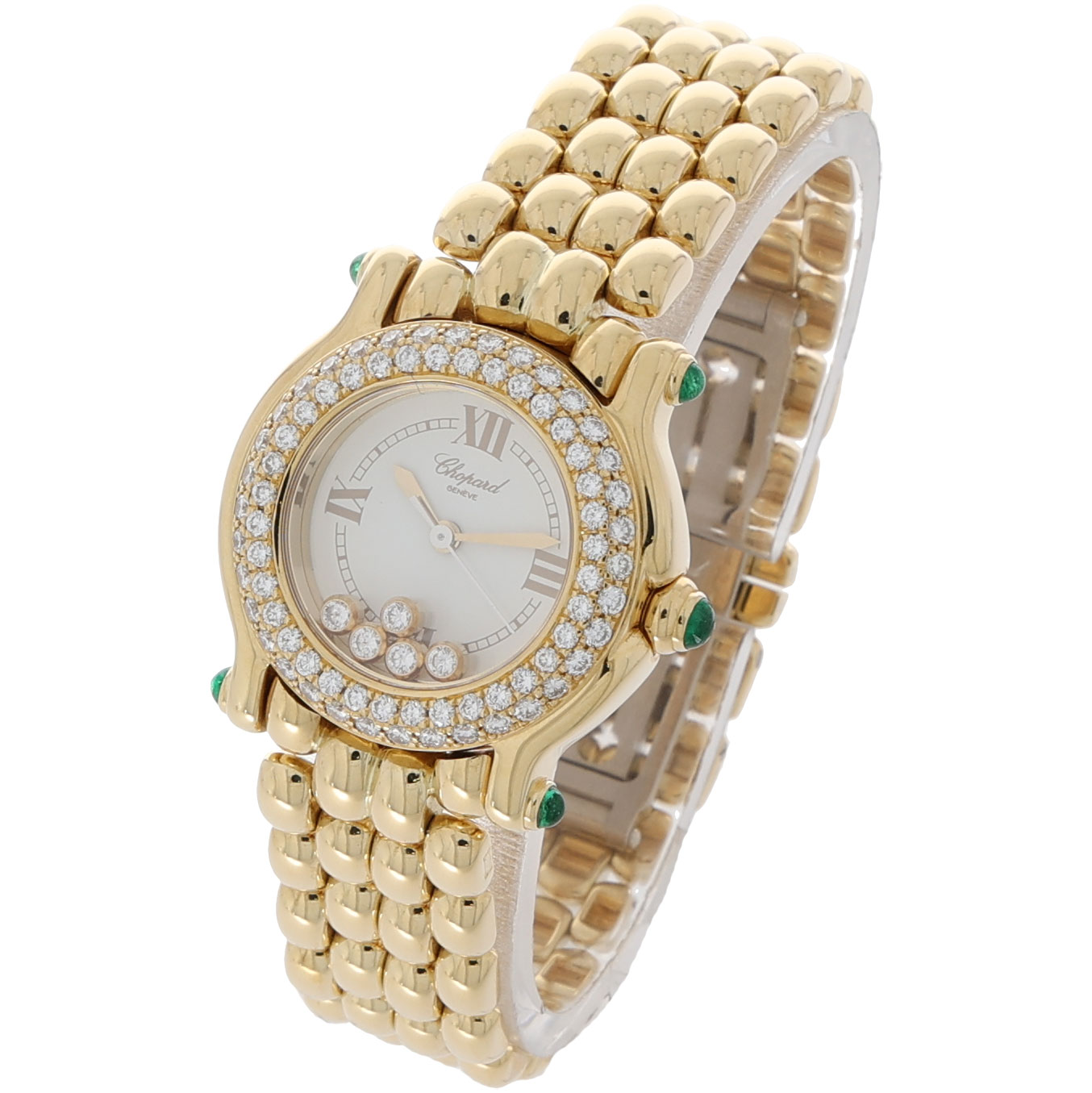 Chopard Happy Sport Gold 18K Emeralds Floating Diamonds +Papers 1998