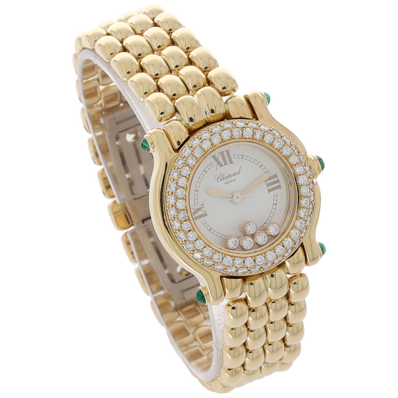 Chopard Happy Sport Gold 18K Emeralds Floating Diamonds +Papers 1998