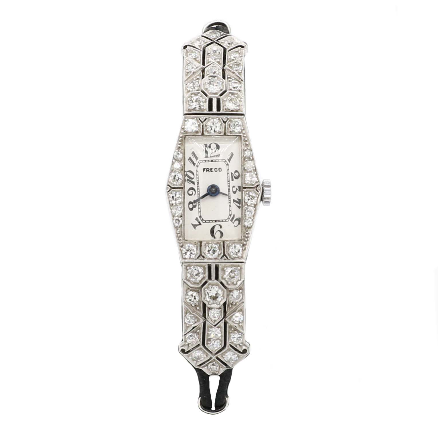 Freco Art Déco Armbanduhr Platin 950, Weißgold 585/ 14 Karat mit 1,35 ct Diamanten