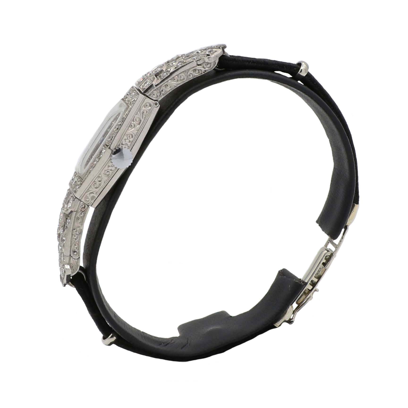 Freco Art Déco Armbanduhr Platin 950, Weißgold 585/ 14 Karat mit 1,35 ct Diamanten