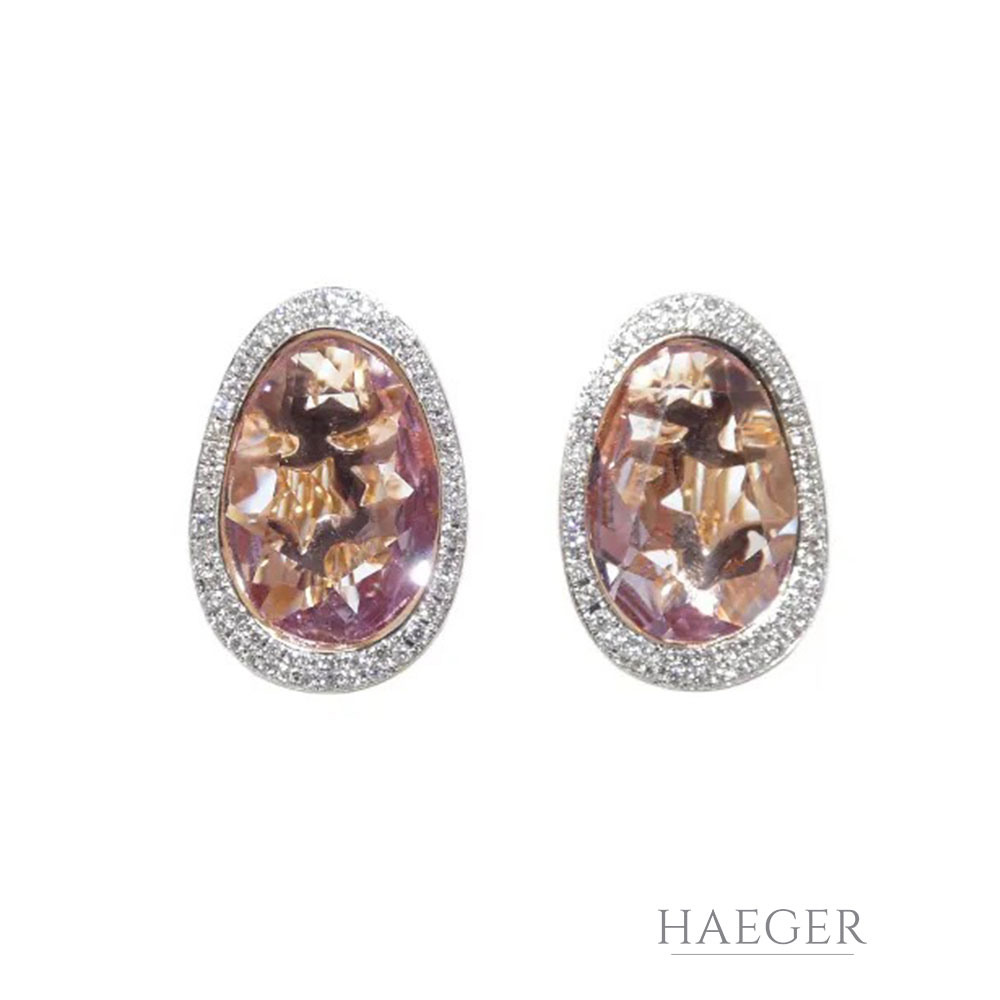 Al Coro Giola Ohrstecker Roségold 750/ 18 Karat mit pinkfarbenem Quarz und 0,44 ct Diamanten