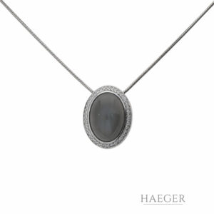 Mondstein Kette 46 cm Weißgold 750/ 18 Karat mit 0,50 ct Diamanten