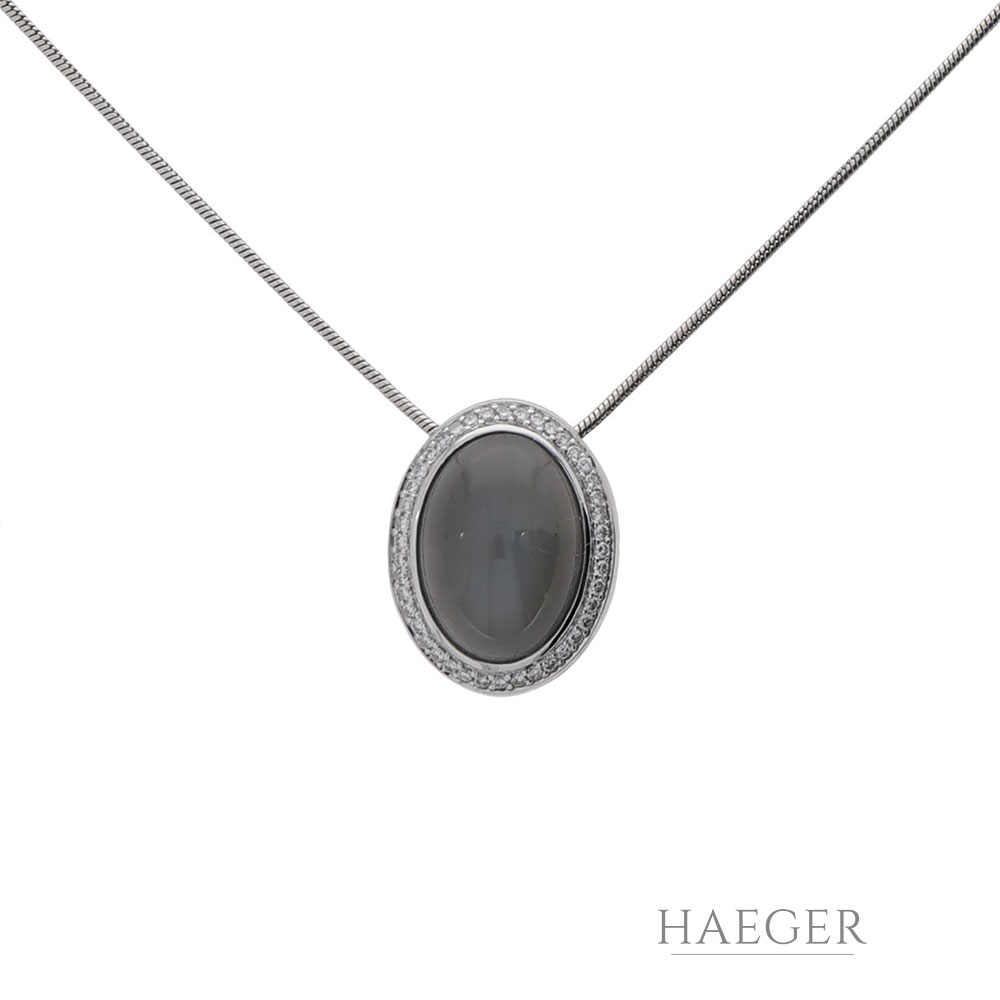 Mondstein Kette 46 cm Weißgold 750/ 18 Karat mit 0,50 ct Diamanten