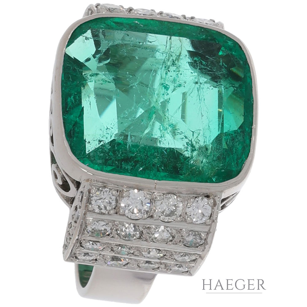 Smaragd Ring Gr. 53 Platin 950 mit 0,80 ct Diamanten