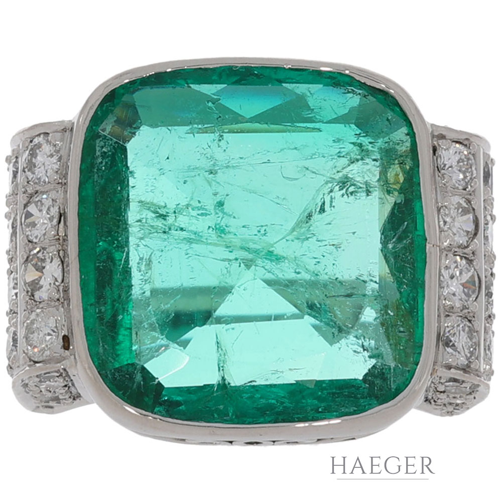Smaragd Ring Gr. 53 Platin 950 mit 0,80 ct Diamanten - Bild 2