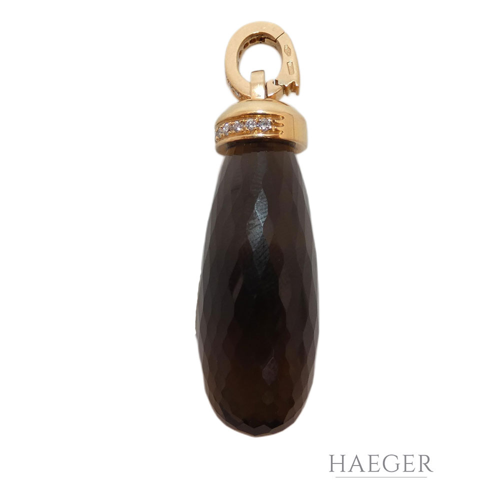 Rauchquarz Collier 70 cm und Anhänger Gelbgold, Weißgold 750/ 18 Karat 0,021 ct Diamanten
