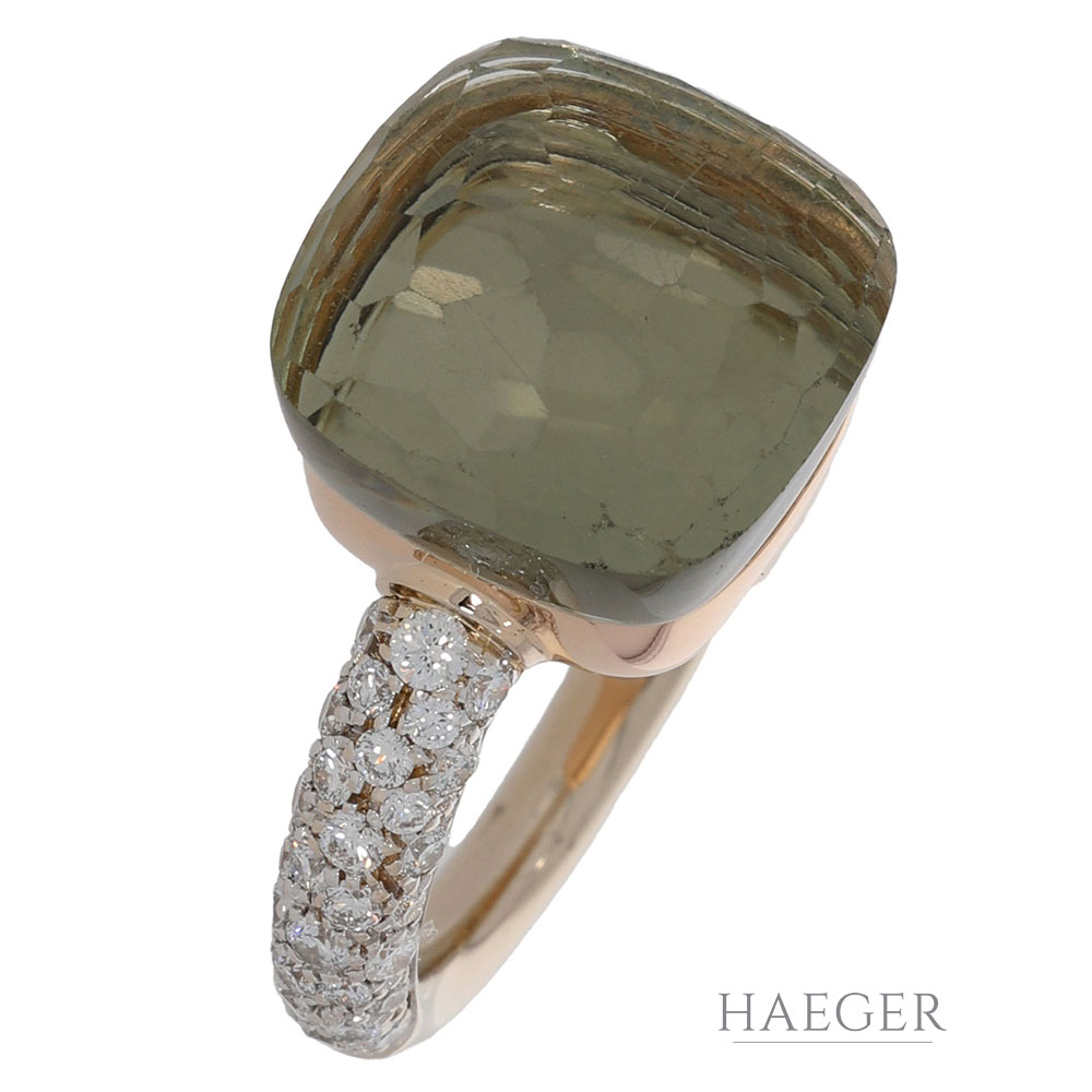 Pomellato Nudo Ring Gr.51 Roségold 18 Karat mit Prasiolith und Diamanten