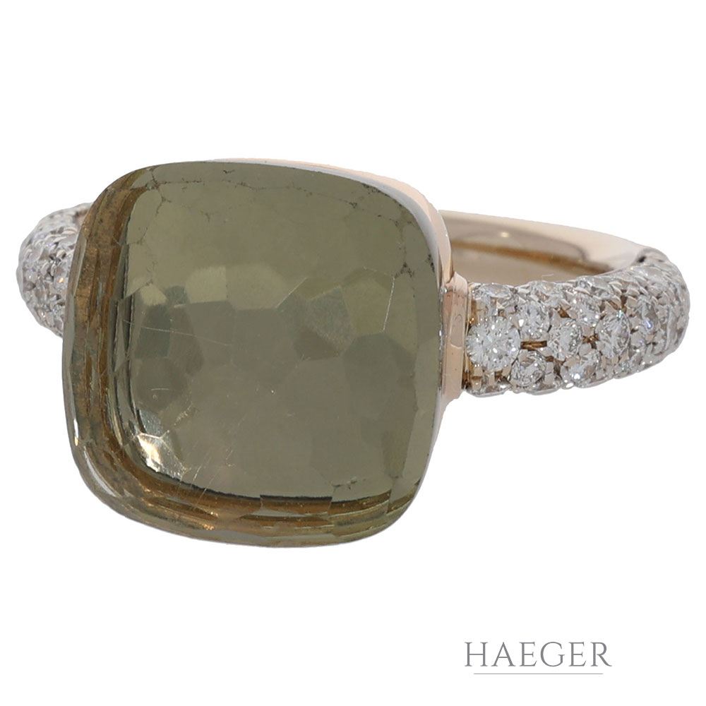 Pomellato Nudo Ring Gr.51 Roségold 18 Karat mit Prasiolith und Diamanten