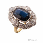 Saphir Ring Gr. 50 Weißgold, Gelbgold 585/ 14 Karat 0,88 ct Diamant Vorschau