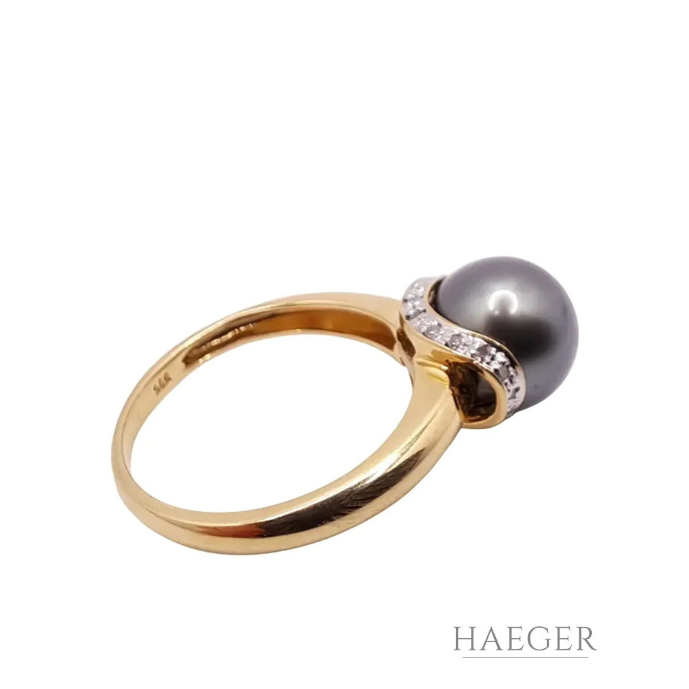 Tahiti Perlen Ring Gr. 56 Gelbgold 585 14 Karat mit 0,12 ct Diamanten