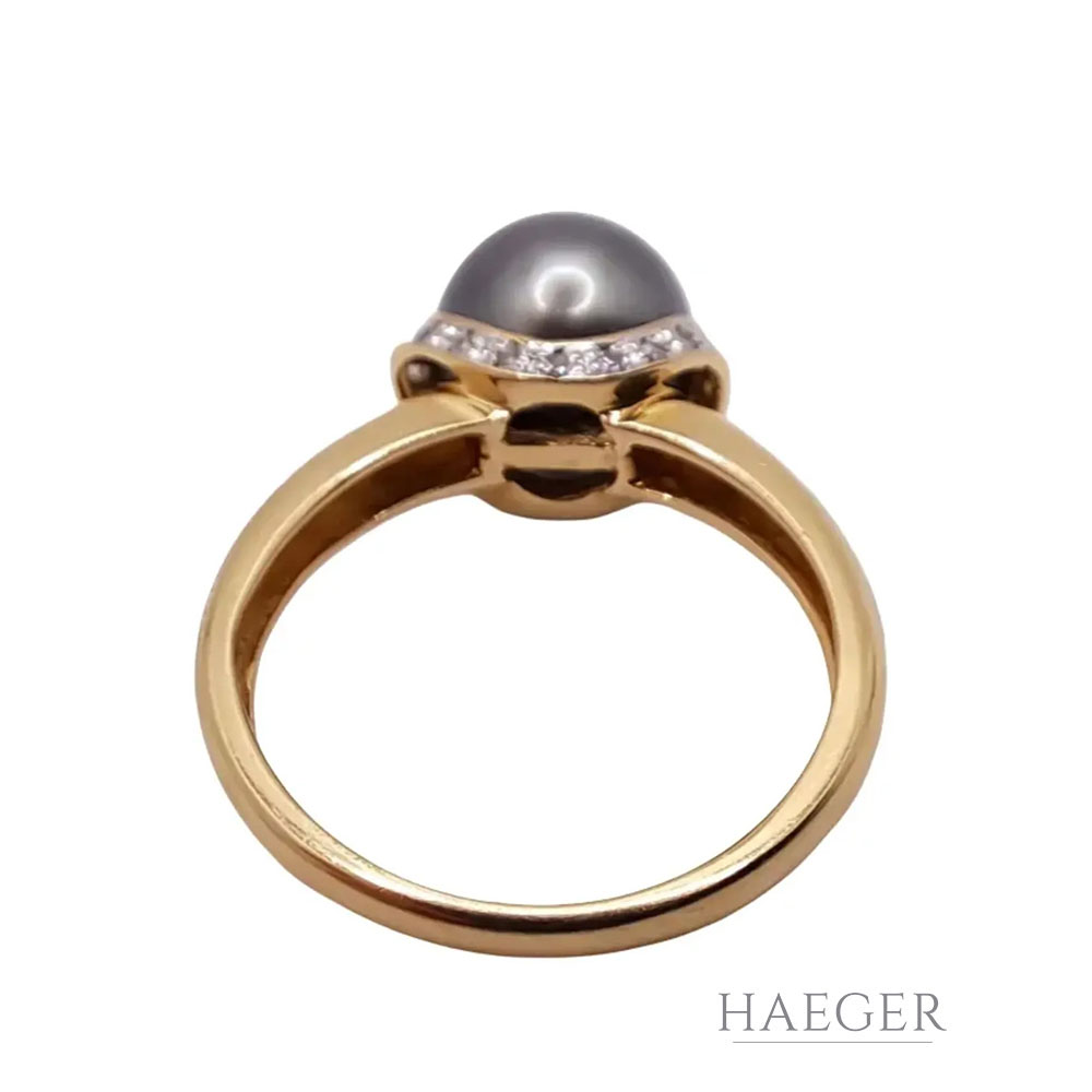 Tahiti Perlen Ring Gr. 56 Gelbgold 585 14 Karat mit 0,12 ct Diamanten