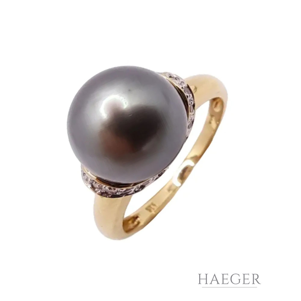 Tahiti Perlen Ring Gr. 56 Gelbgold 585 14 Karat mit 0,12 ct Diamanten
