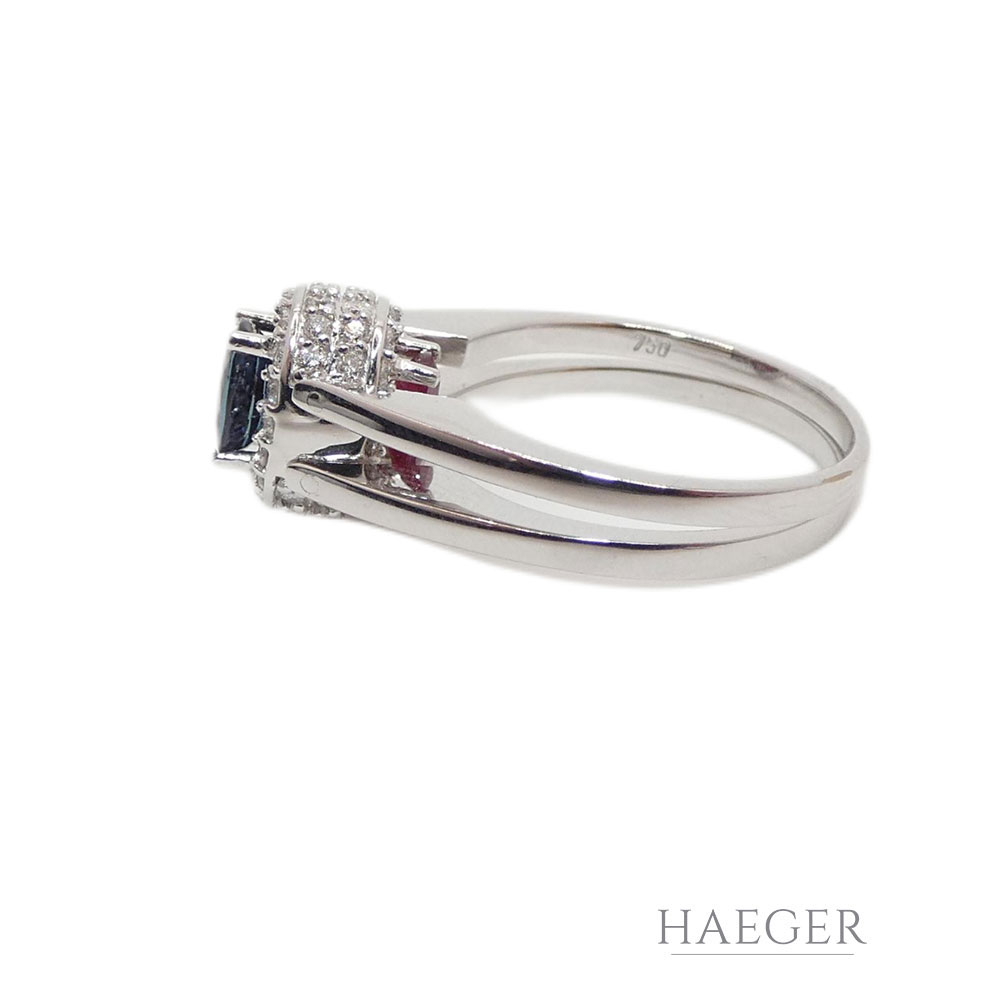 Drehbarer Ring mit Saphir und Rubin Gr. 53 Weißgold 750/ 18 Karat mit 0,45 ct Diamanten