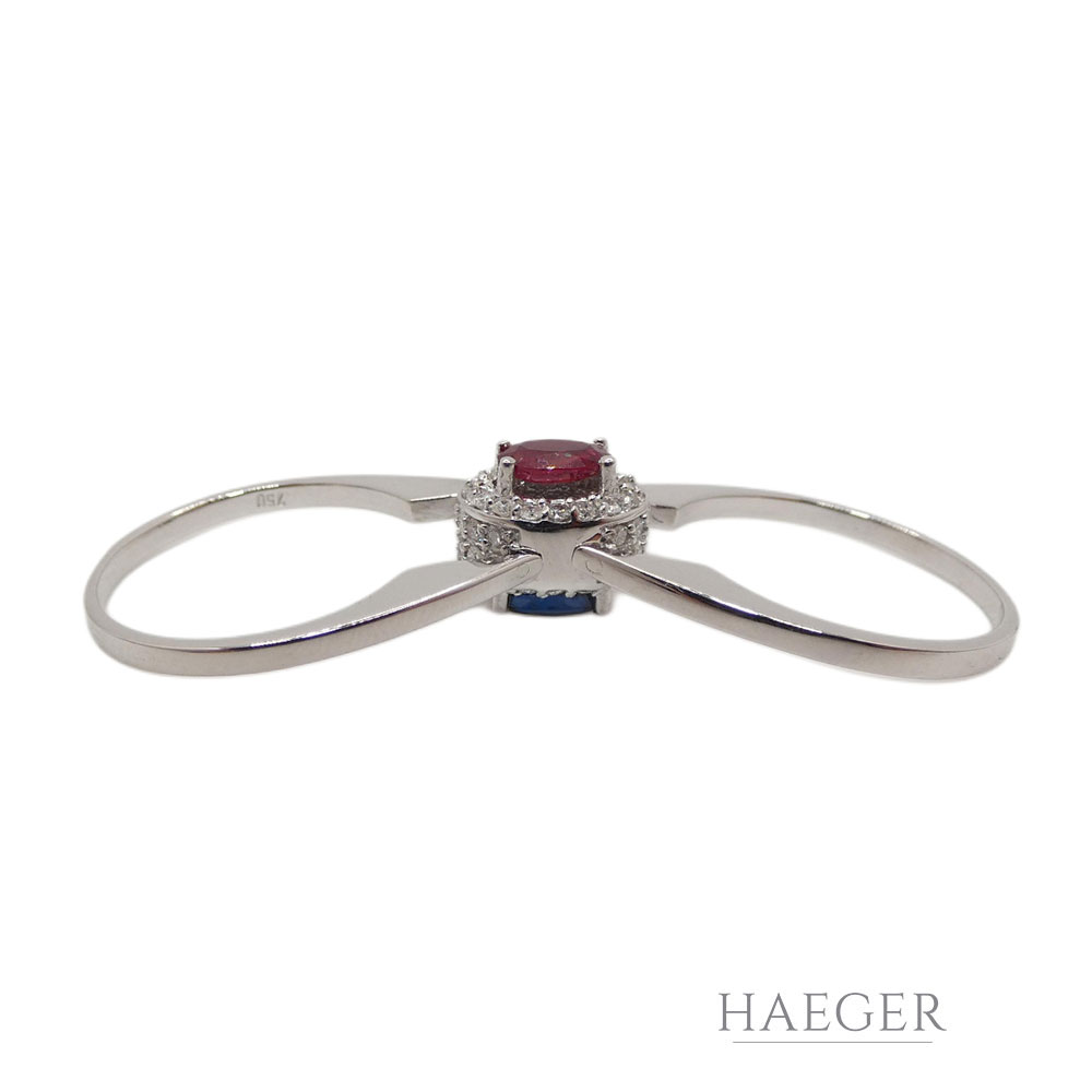 Drehbarer Ring mit Saphir und Rubin Gr. 53 Weißgold 750/ 18 Karat mit 0,45 ct Diamanten