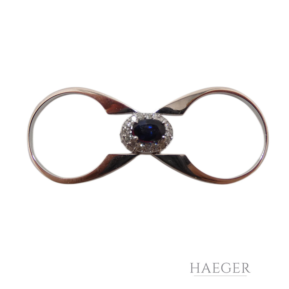 Drehbarer Ring mit Saphir und Rubin Gr. 53 Weißgold 750/ 18 Karat mit 0,45 ct Diamanten
