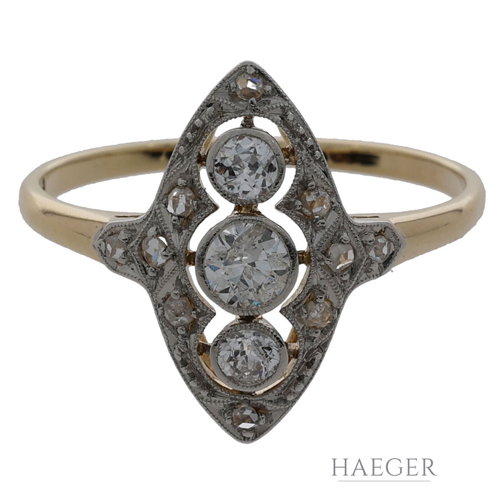 Art Deco Ring Gr.52 Gelbgold 18 Karat mit 0,4ct Rosen Diamanten