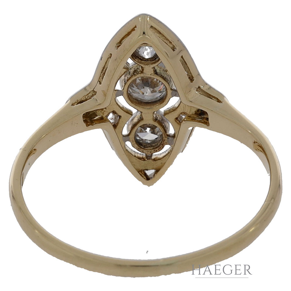 Art Deco Ring Gr.52 Gelbgold 18 Karat mit 0,4ct Rosen Diamanten