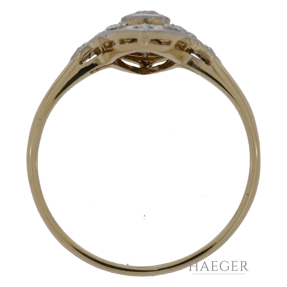 Art Deco Ring Gr.52 Gelbgold 18 Karat mit 0,4ct Rosen Diamanten