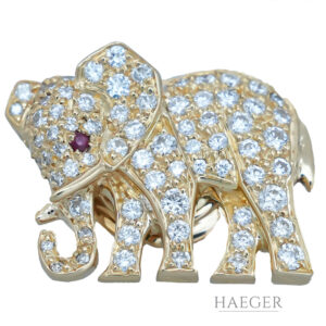 Elefant Anstecknadel Brosche Gelbgold 18 Karat Diamant