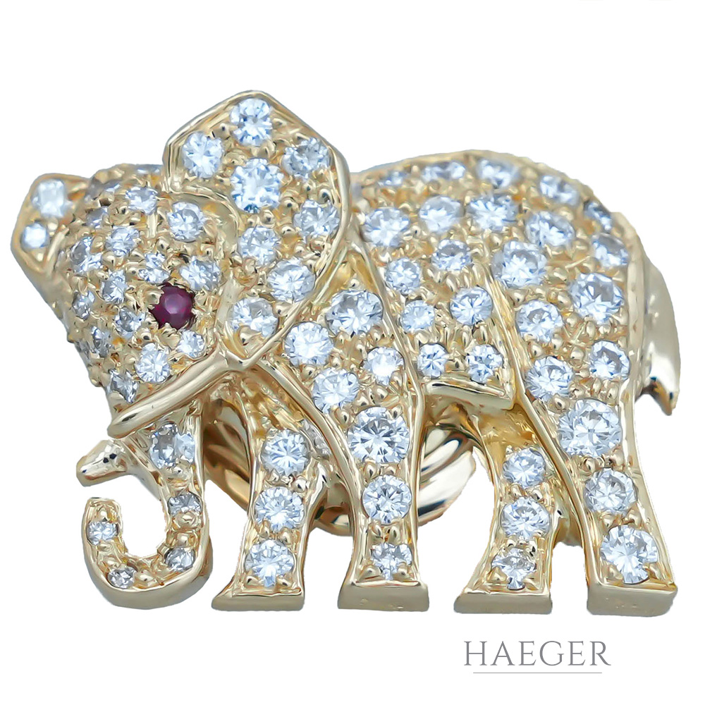 Elefant Anstecknadel Brosche Gelbgold 18 Karat Diamant