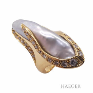 Perlenring Gelbgold 18 Karat mit Diamanten