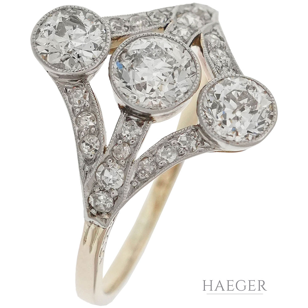 Art Deco Ring Gr.57 Gelbgold 14 Karat mit 2,4ct Diamanten