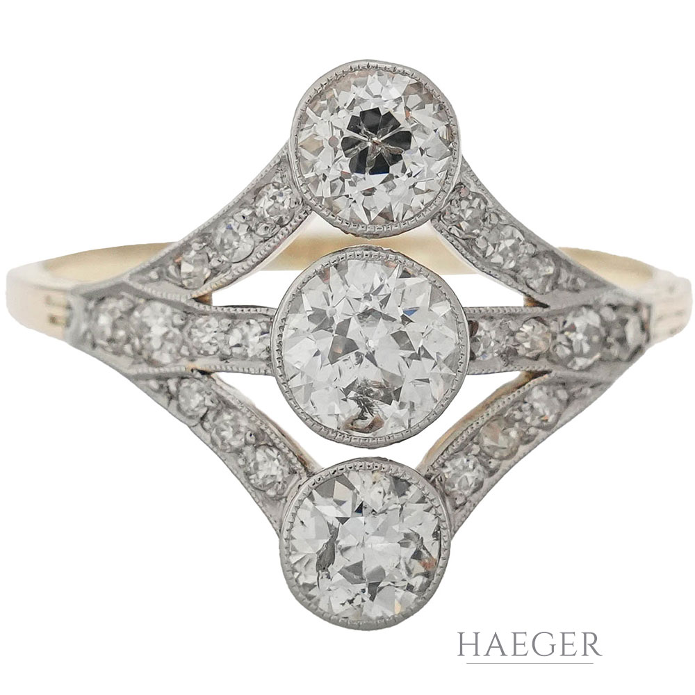 Art Deco Ring Gr.57 Gelbgold 14 Karat mit 2,4ct Diamanten