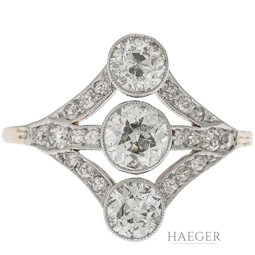 Art Deco Ring Gr.57 Gelbgold 14 Karat mit 2,4ct Diamanten