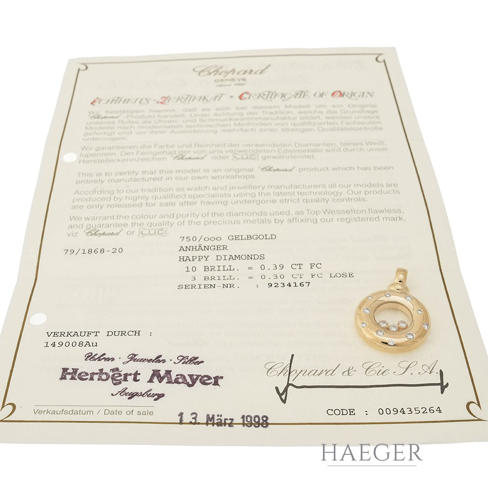 Chopard Happy Diamond Anhänger Gold 18 Karat mit originalem Zertifikat