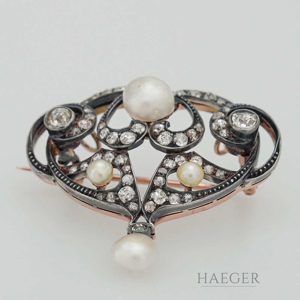 Biedermeier Brosche Rosegold 14 Karat mit Diamanten